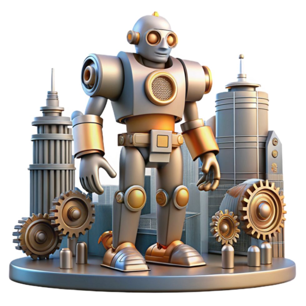 Robot in Cityscape Gears, Metropolis, and Technology png