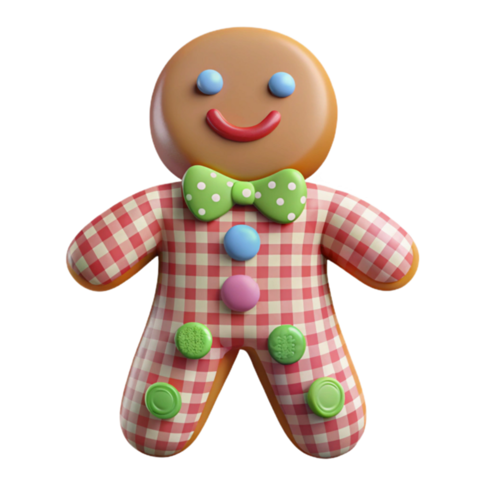 Cute Gingham Gingerbread Man 3D Render png