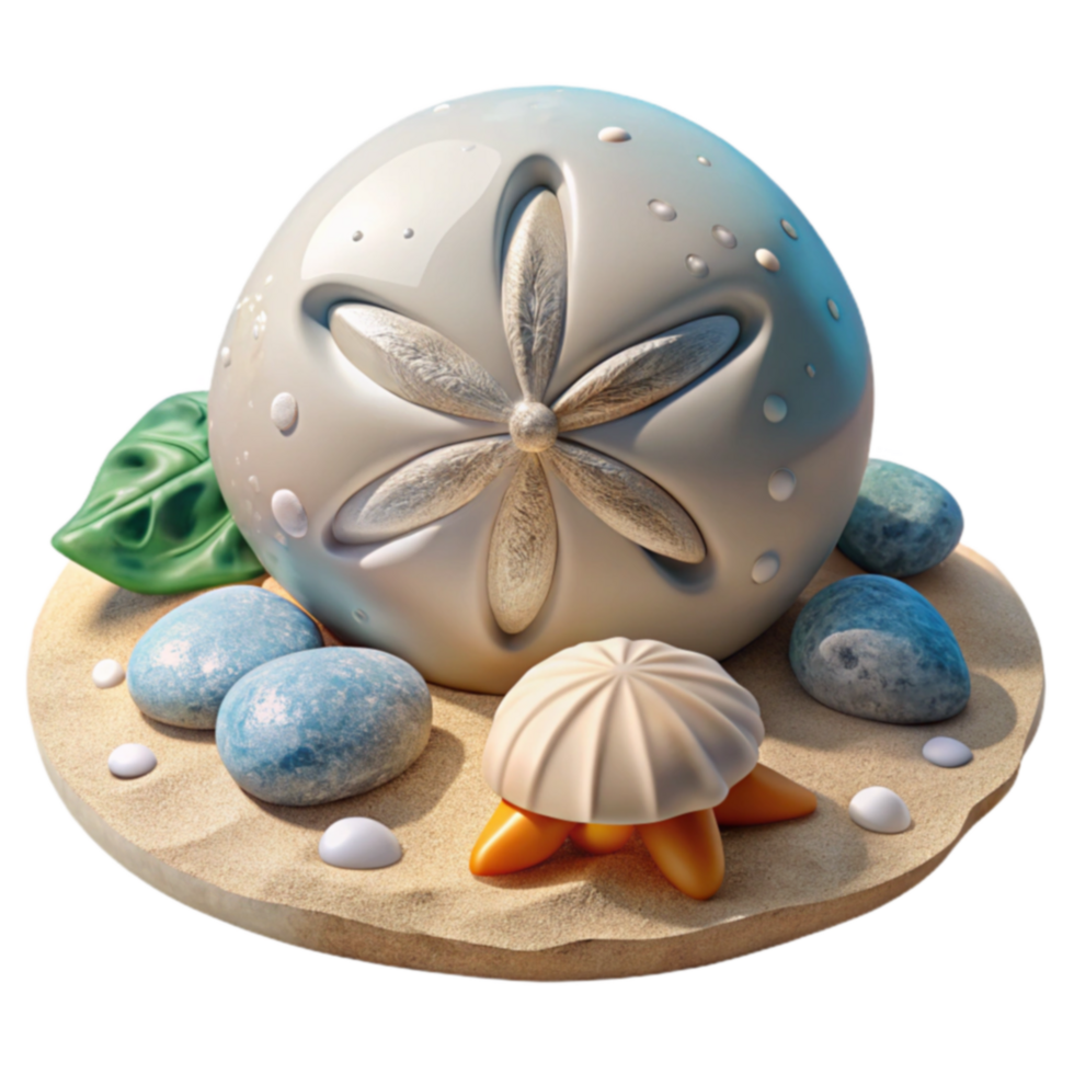 Sand Dollar, Seashells, Beach Scene, Summer Vacation, 3D Render, Ocean Decor, Coastal Theme, Relaxing Imagery, Digital Art, Summertime png