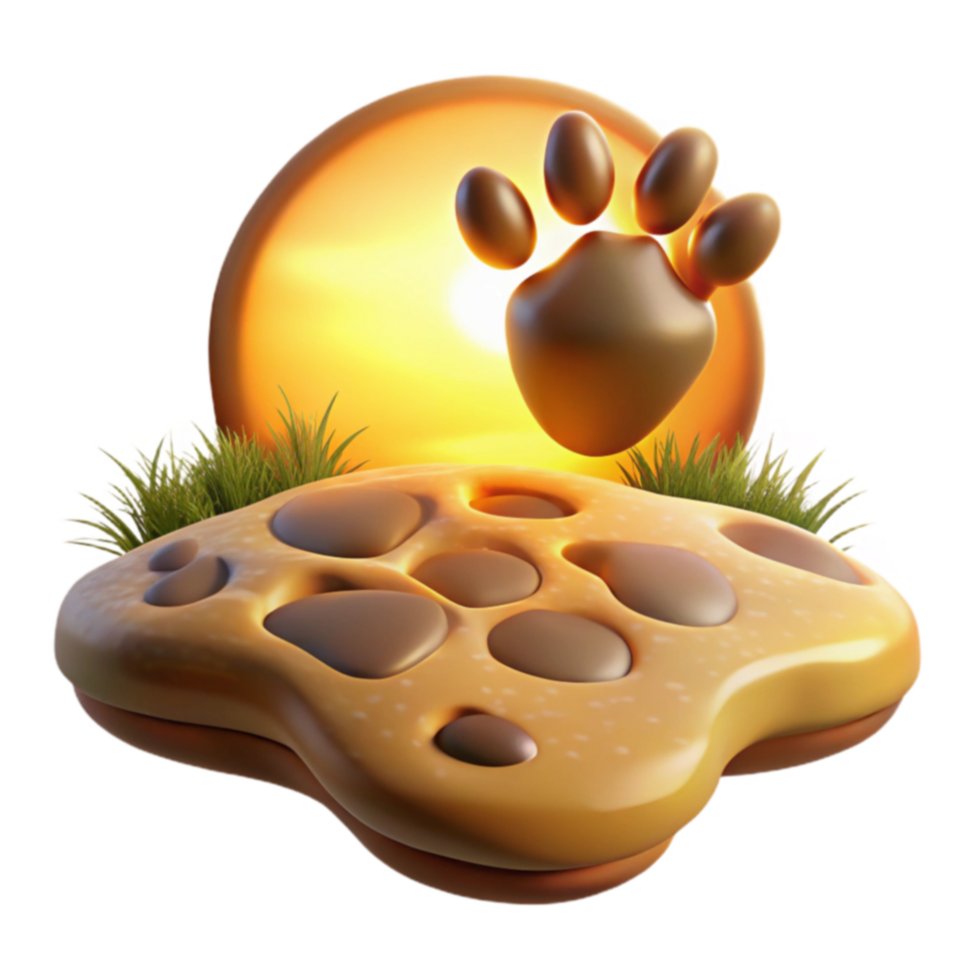 Sunset Paw Print 3D Render of Animal Tracks on Cookie png