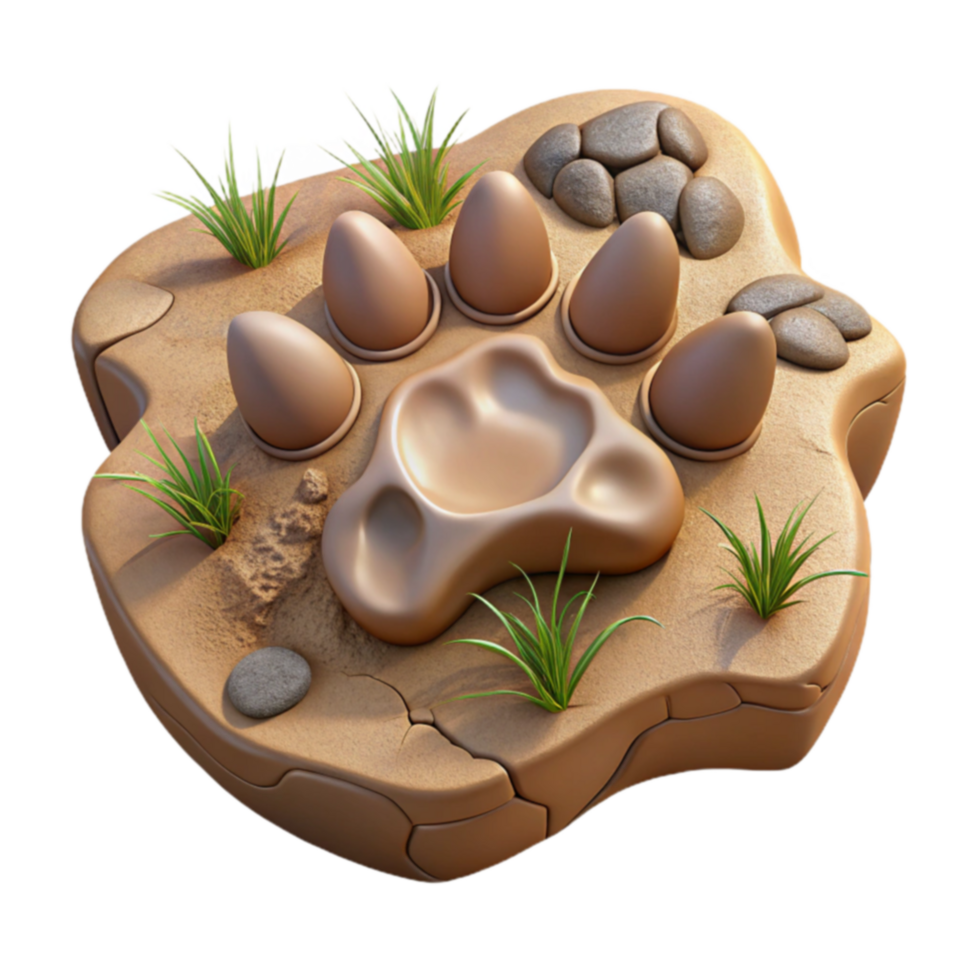 Paw Print in Sand, 3D Render, Nature Scene png