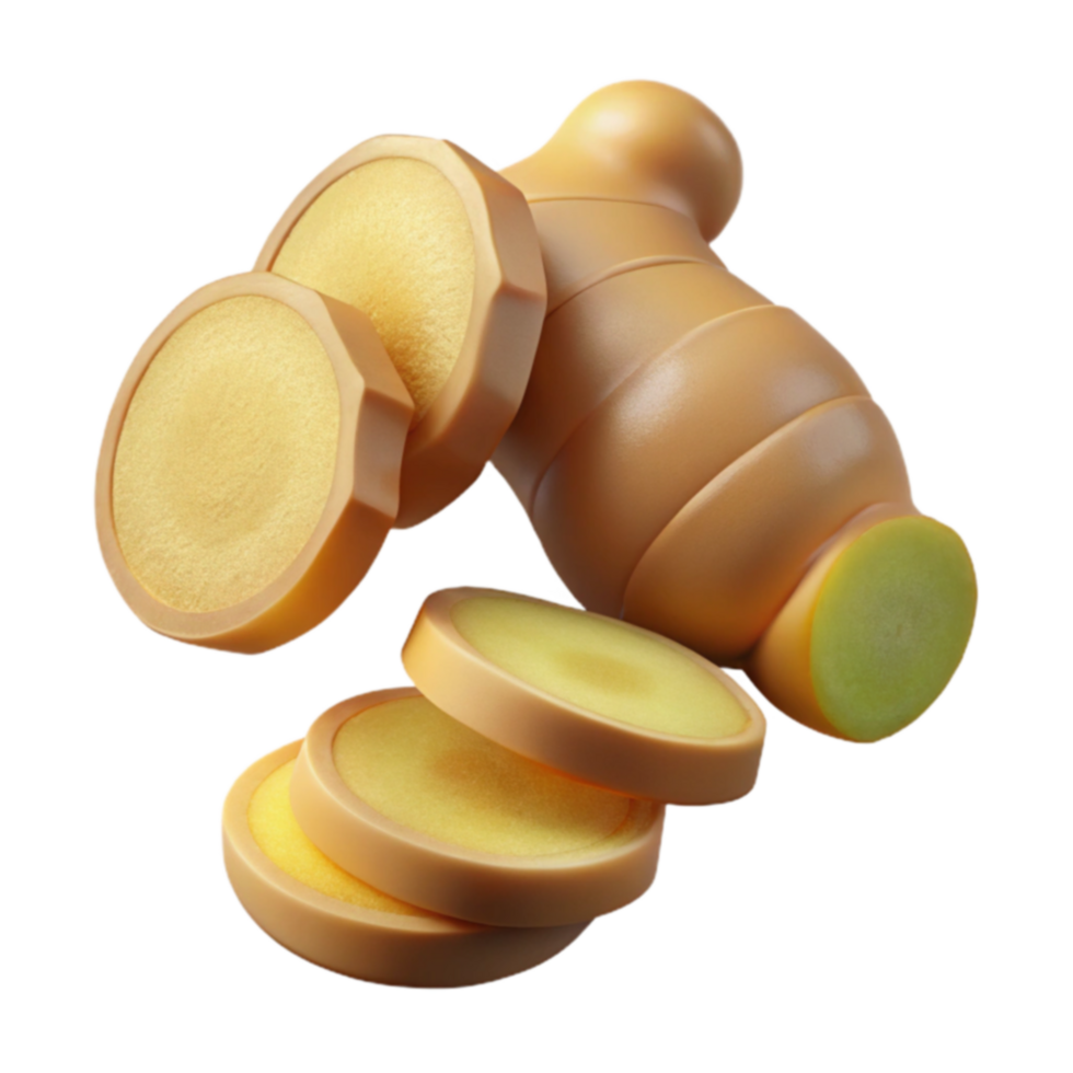 Fresh Ginger Root Slices Culinary Health Uses png