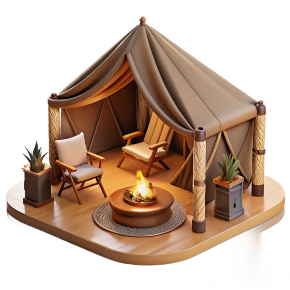 Cozy Glamping Tent with Fire Pit png