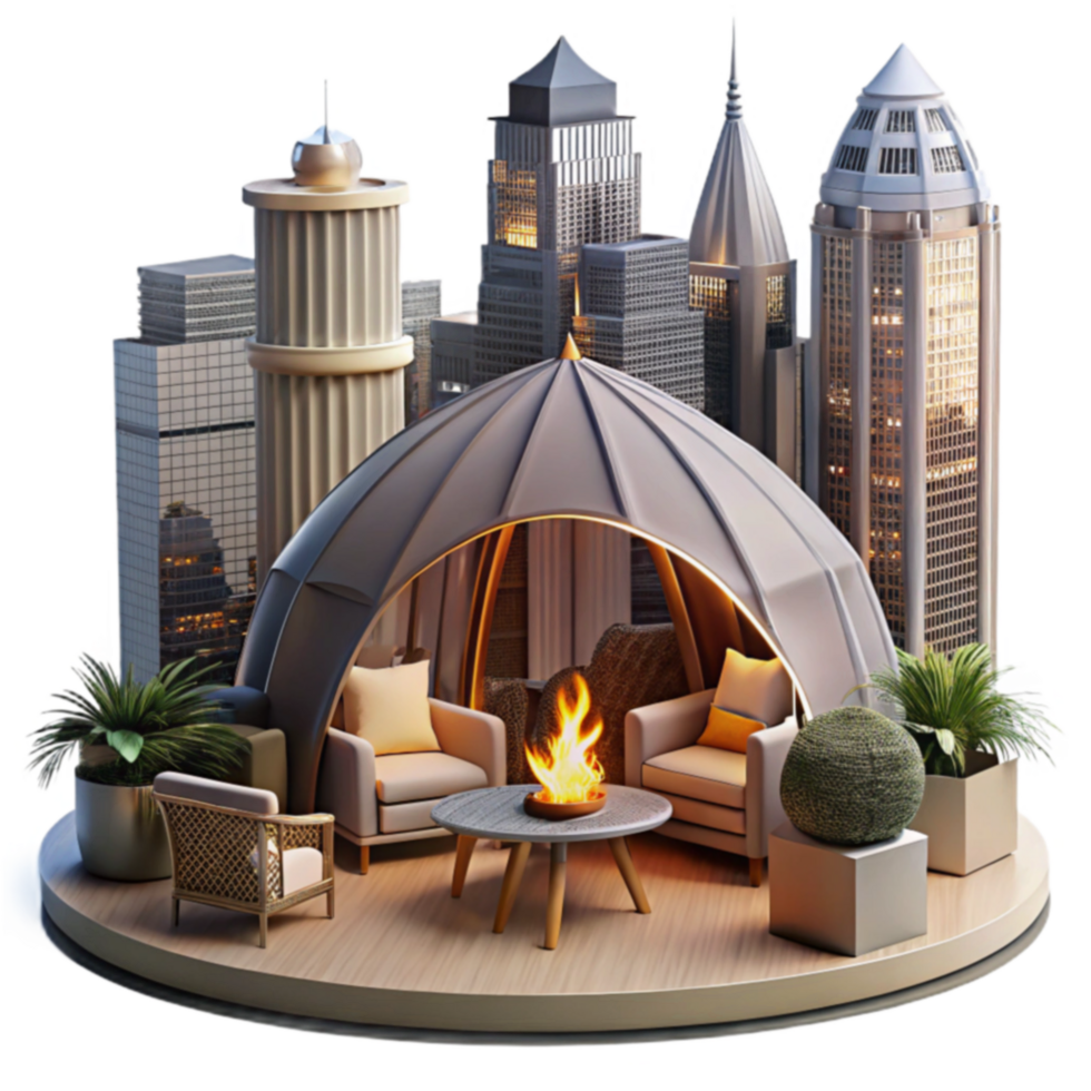 Urban Rooftop Oasis Dome Fire Pit Lounge png