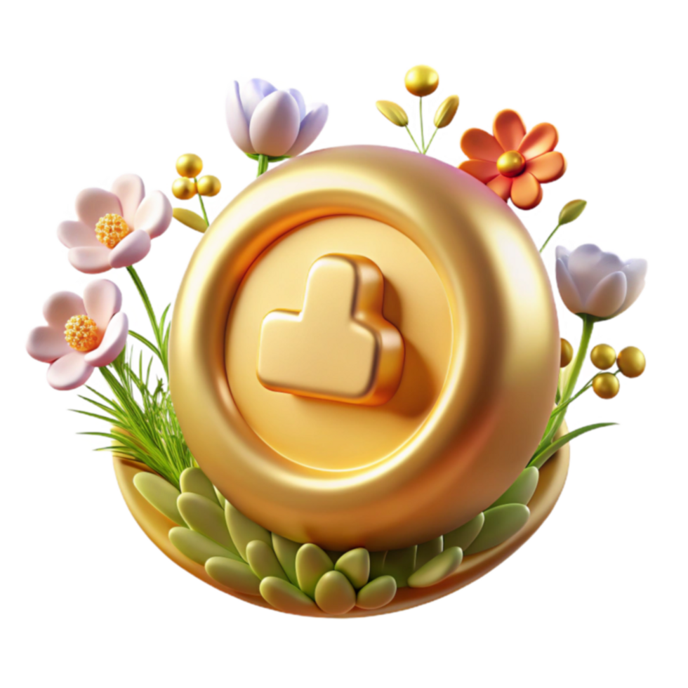Golden Button with Spring Flowers png