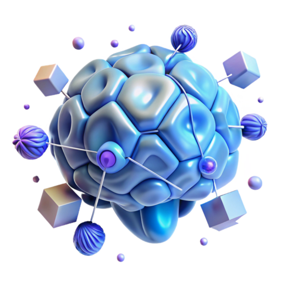 Abstract 3D Brain Network Nodes, Connections, and Cubes png