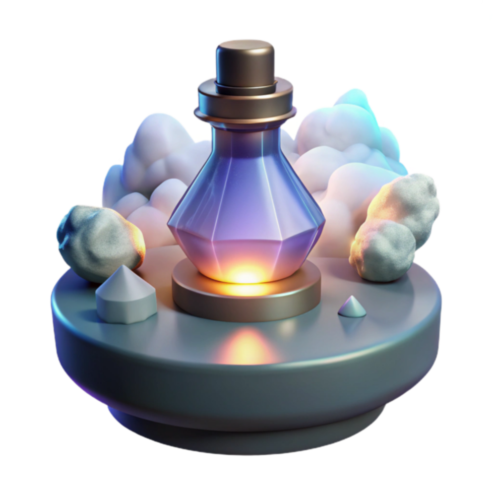 Glowing Crystal Potion Bottle on Display Stand png