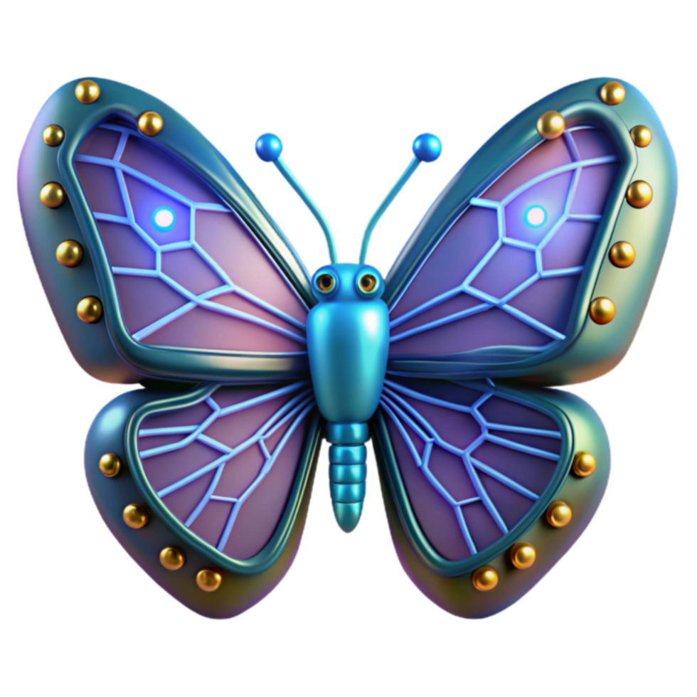 Glowing Mechanical Butterfly 3D Render png