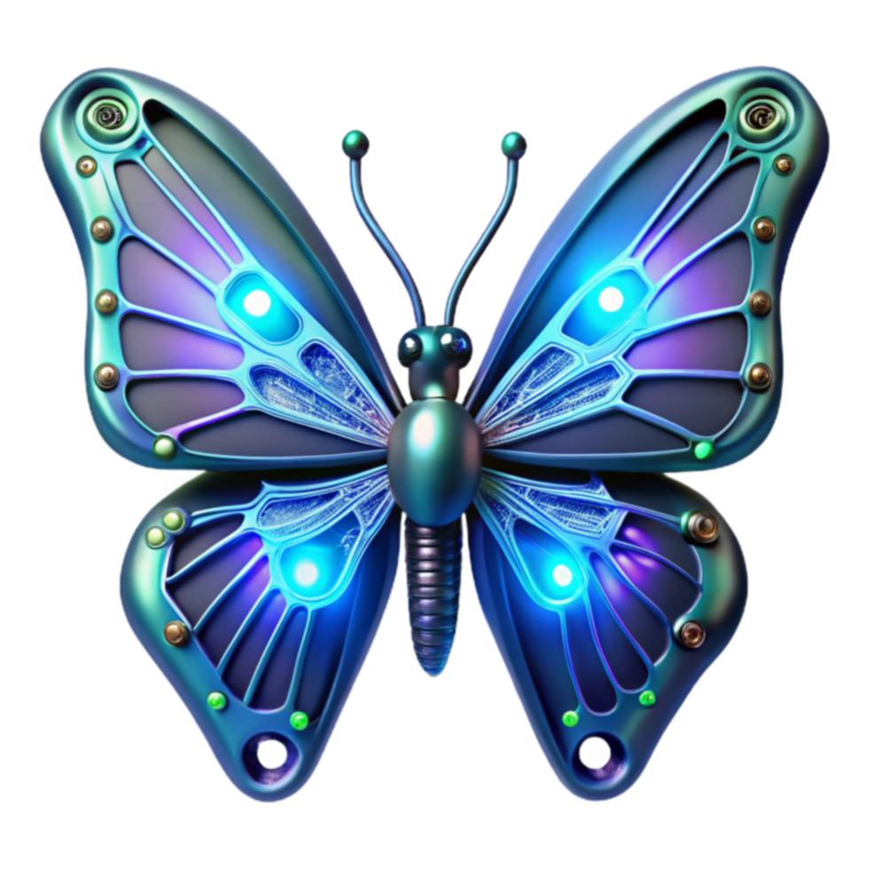 Cybernetic Butterfly Glowing Wings, Metal Design png