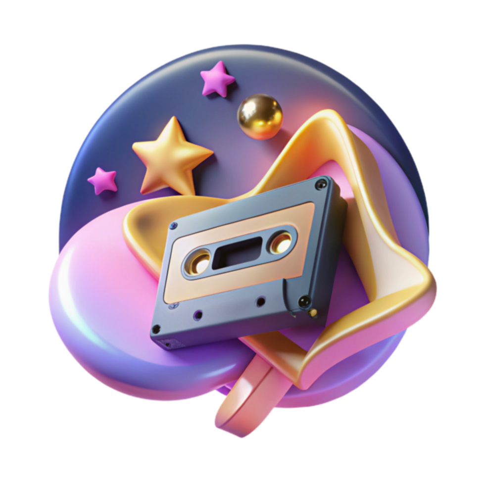 Retro Cassette Tape in Abstract 3D Render png