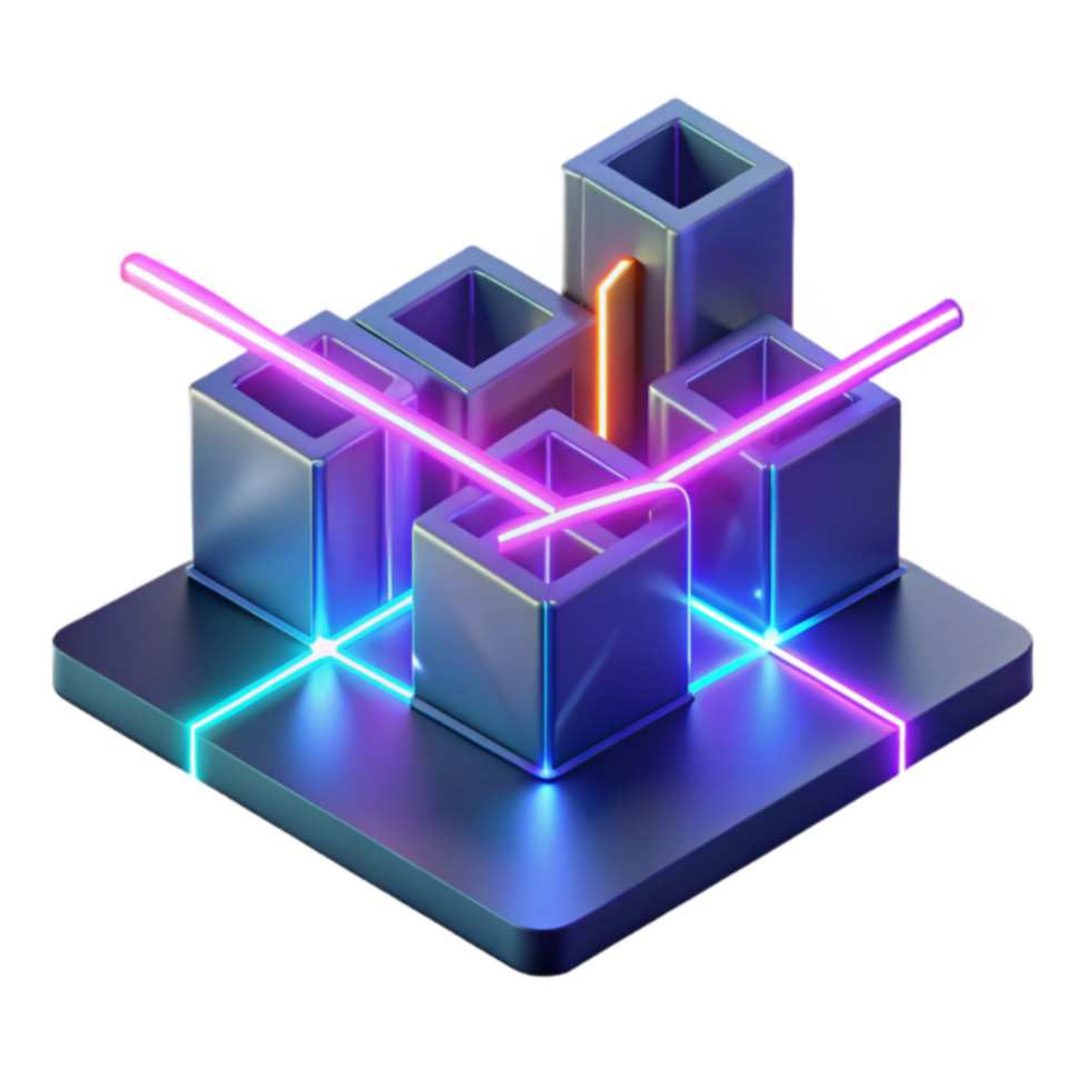 Neon Cubes Abstract Data Flow Visualization png
