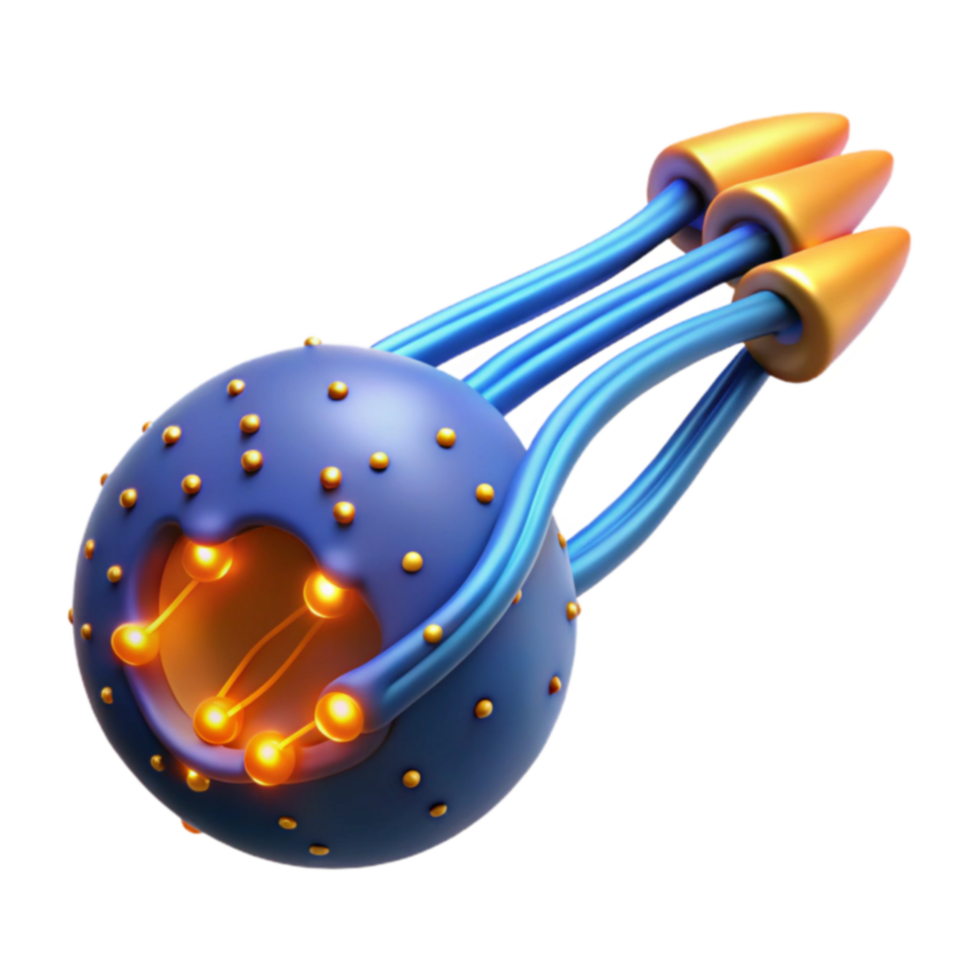 Futuristic 3D Sphere with Glowing Connectors and Propulsion png