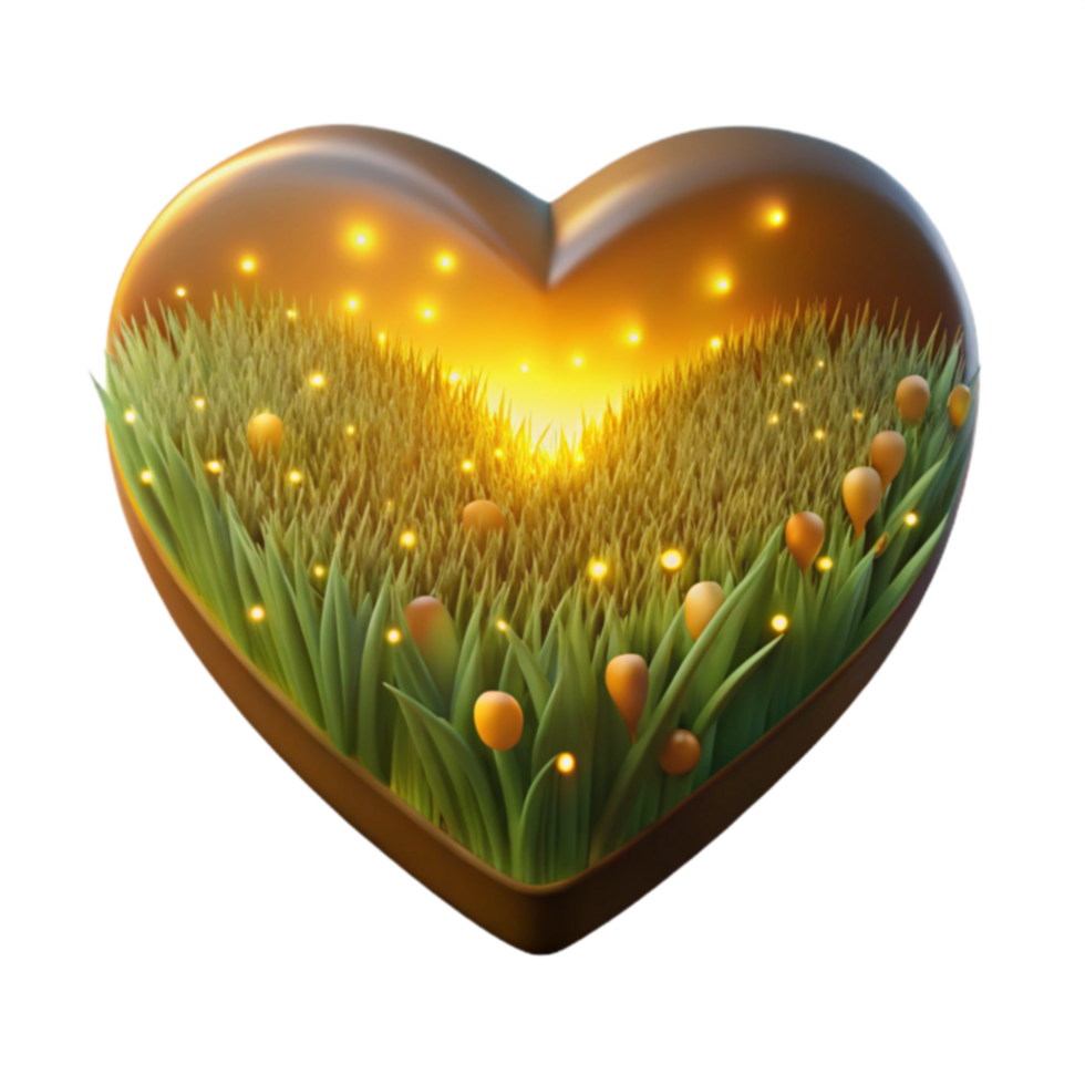 Heart-Shaped Grassland with Glowing Lights png