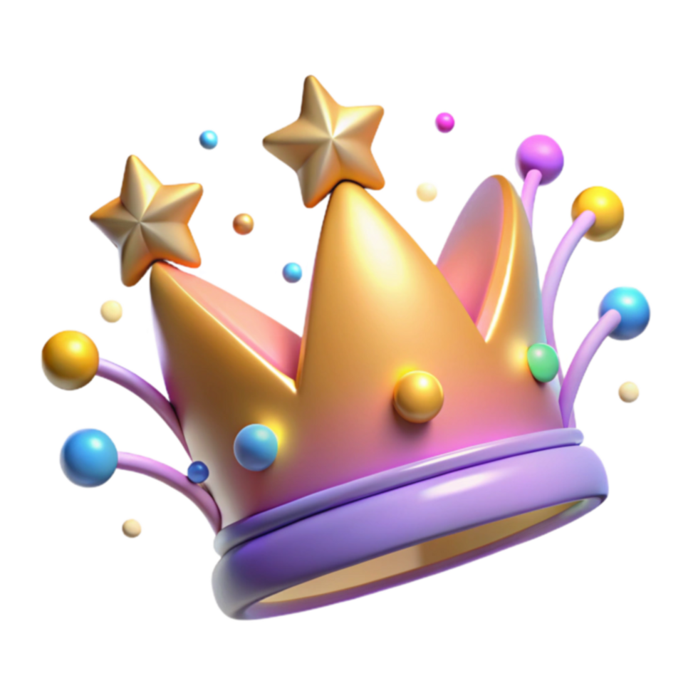 Colorful 3D Crown with Stars and Confetti png