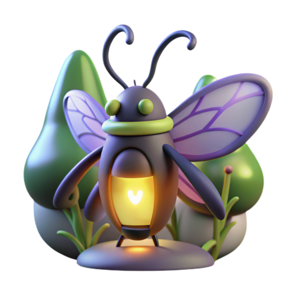 Cute 3D Firefly Model Glowing Insect in Nature png
