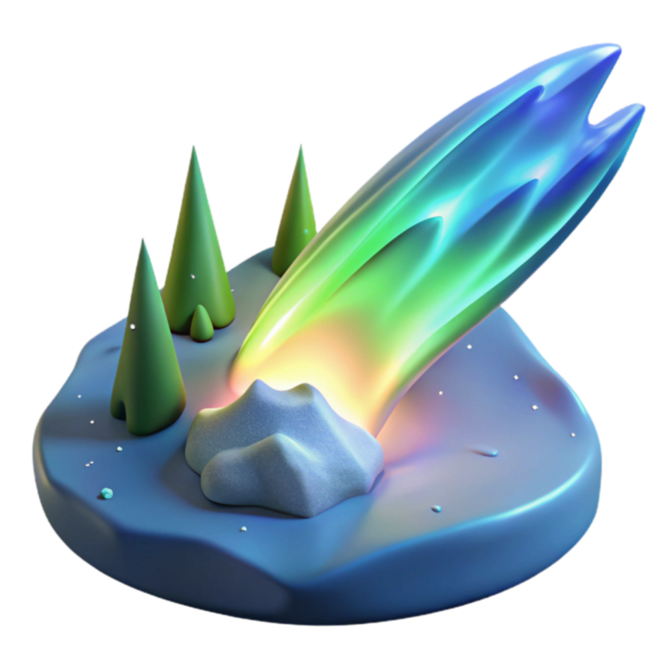 Aurora Borealis 3D Render Comet over Winter Landscape png