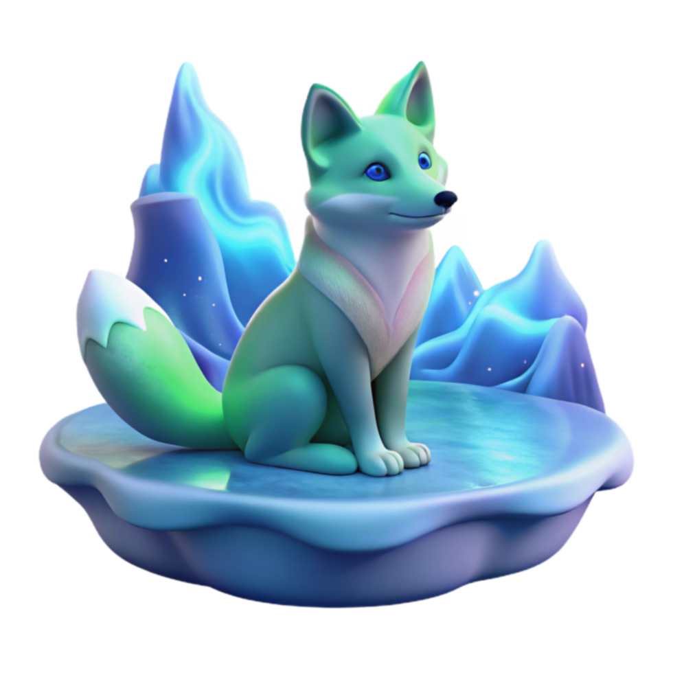 Arctic Fox on Ice 3D Render of a Cute, Vibrant Creature png