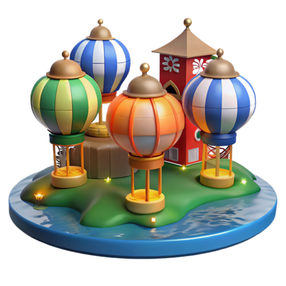Whimsical Hot Air Balloon Island Scene png