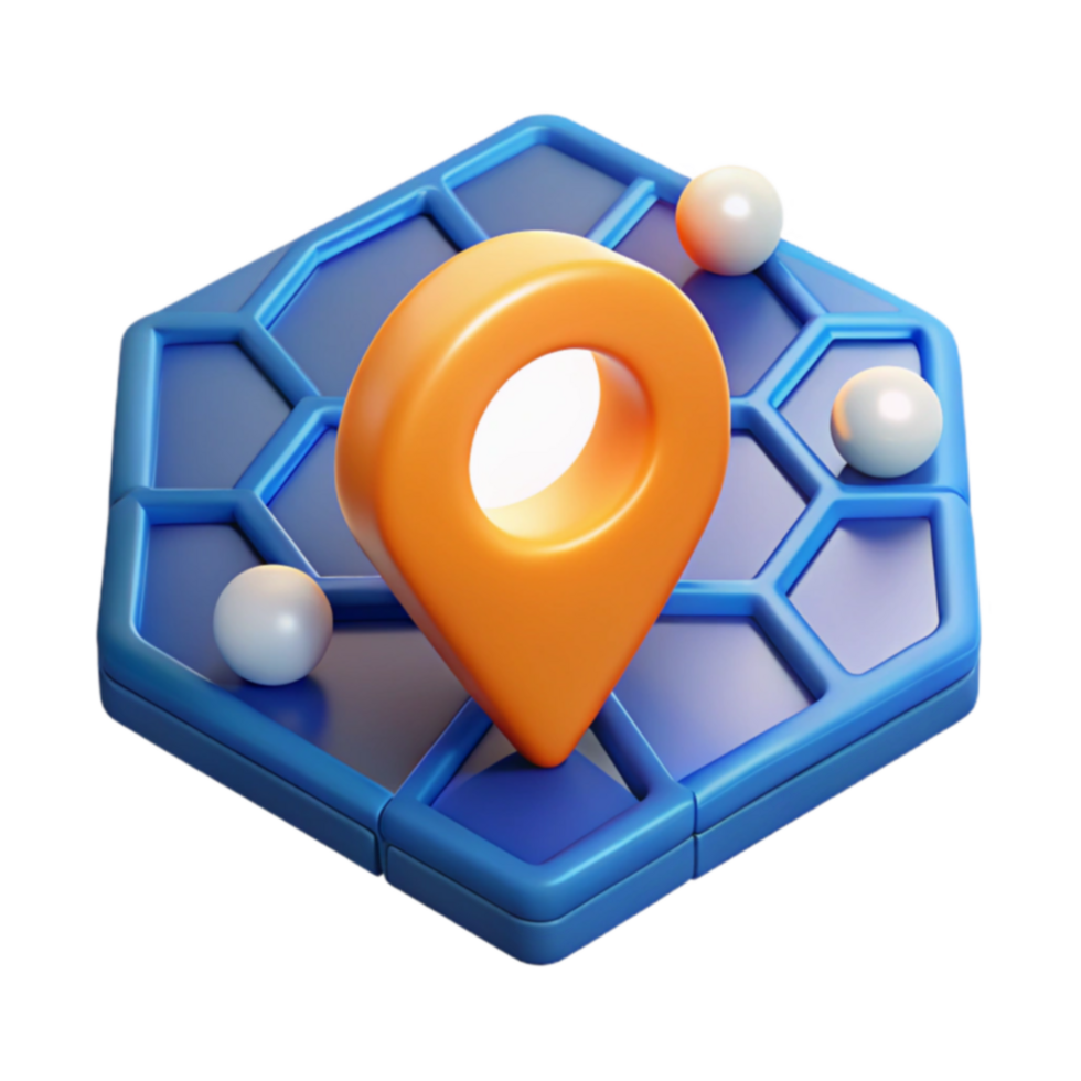 3D Location Pin on Hexagonal Grid png
