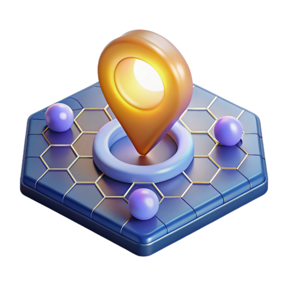3D Location Pin Icon on Hexagon Grid png