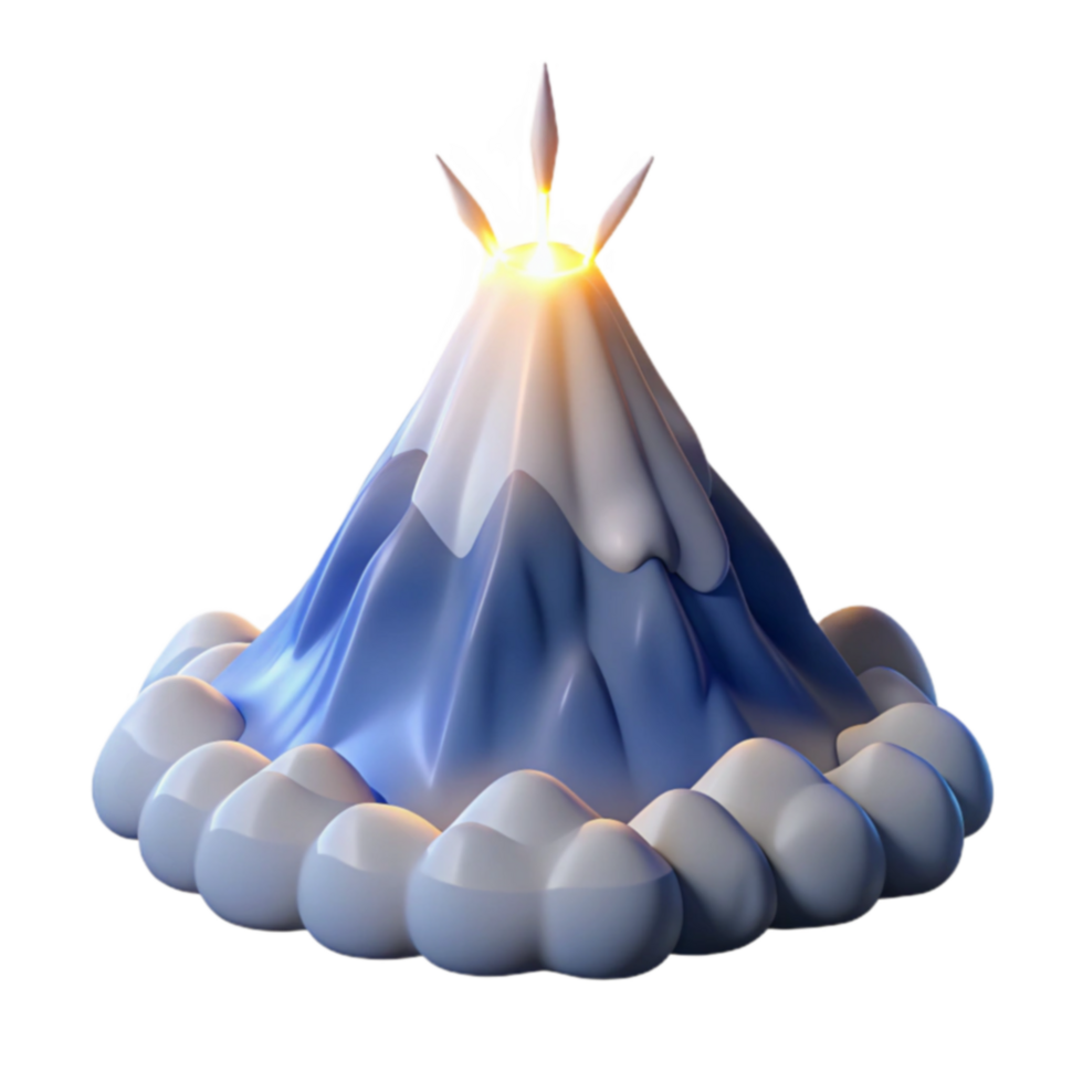 Magical Glowing Mountain Peak in Clouds png