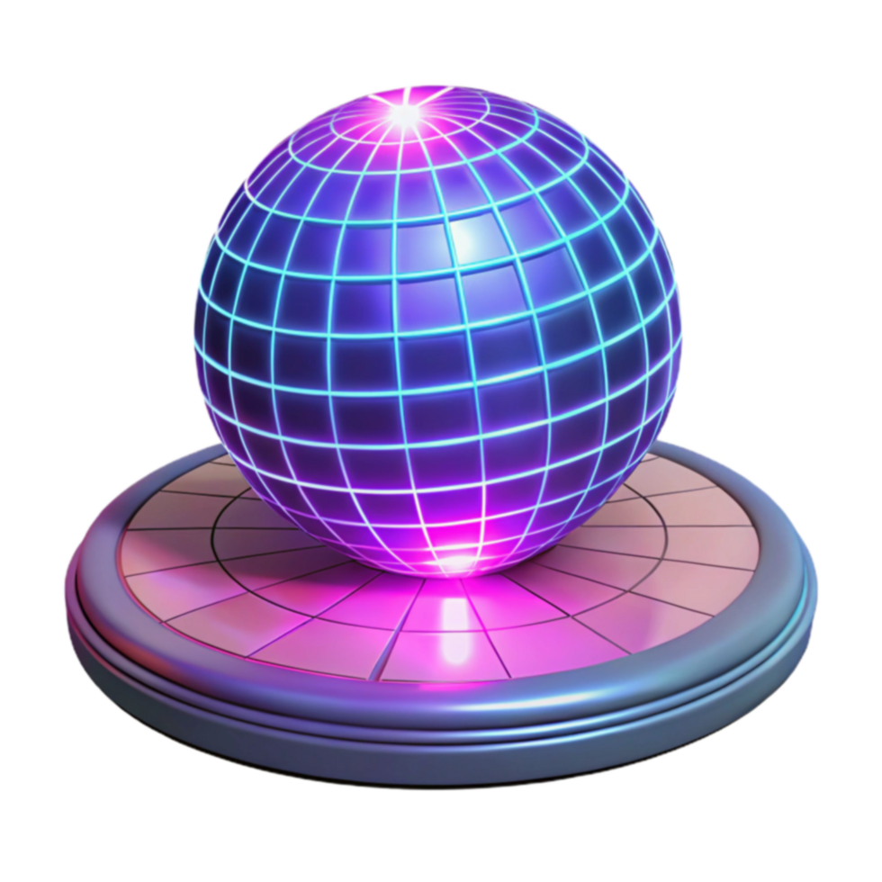 Neon Grid Globe on Platform 3D Render png
