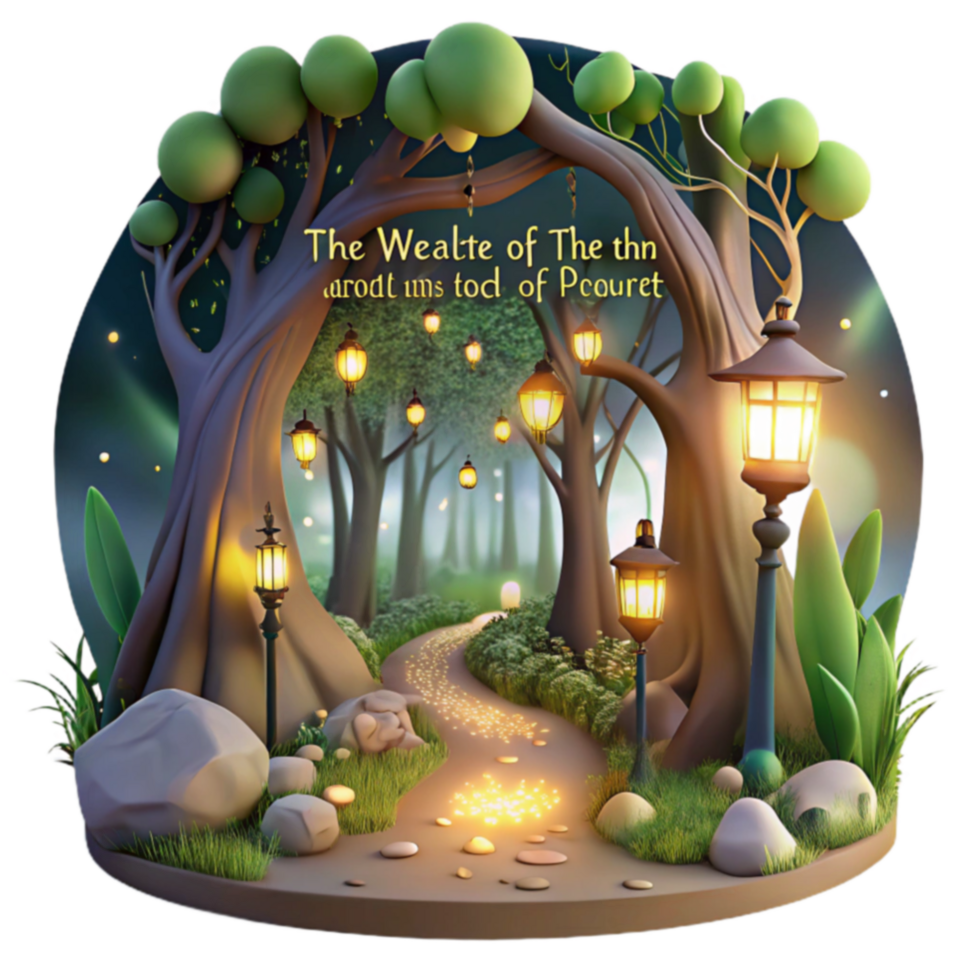 Enchanted Forest Path Glowing Lanterns and Mystical Trail png