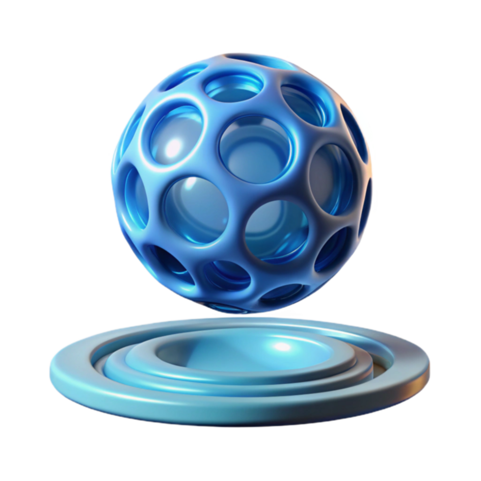 Abstract 3D Sphere with Circular Cutouts on Platform png