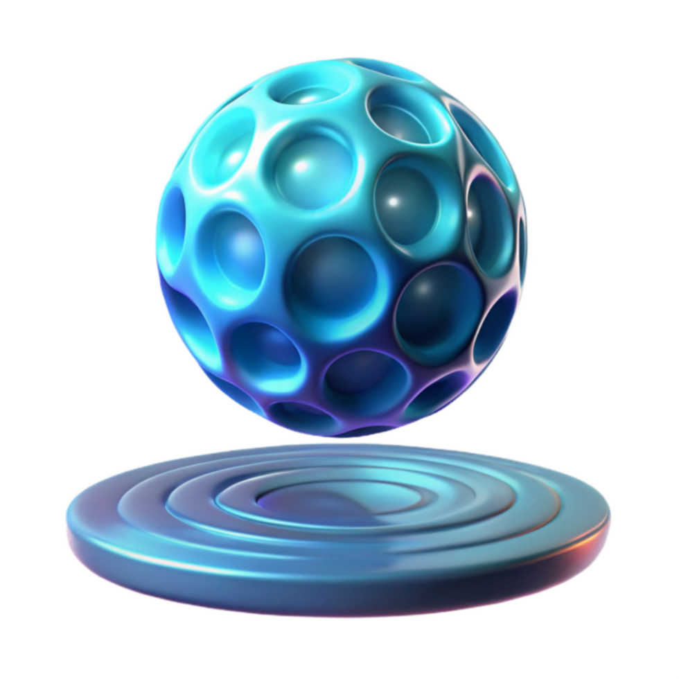 Abstract 3D Sphere Blue, Cellular, Glossy, Render png