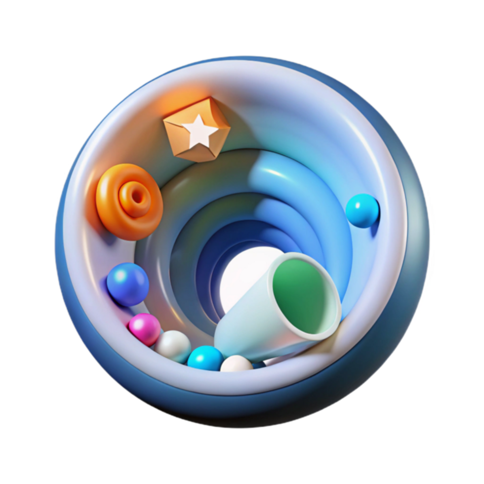 Abstract 3D Colorful Shapes in a Swirling Tunnel png