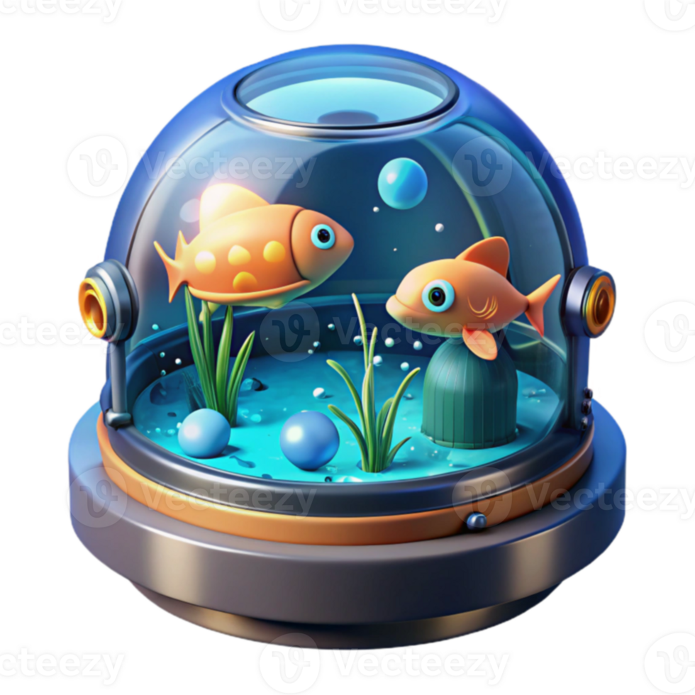 Undersea Dome 3D Render of Fish in a Spherical Aquarium png