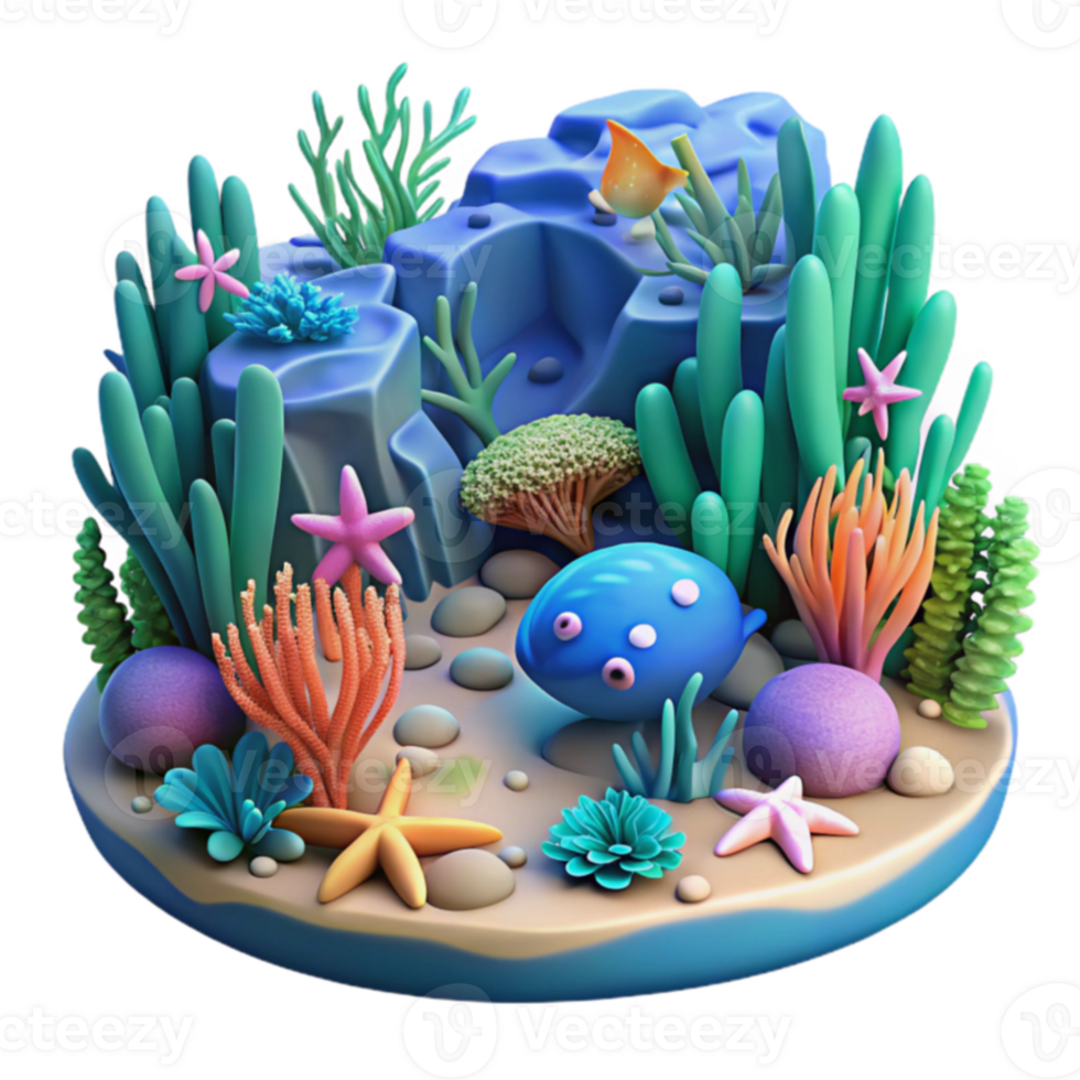 Vibrant Underwater Scene 3D Render of Ocean Life png