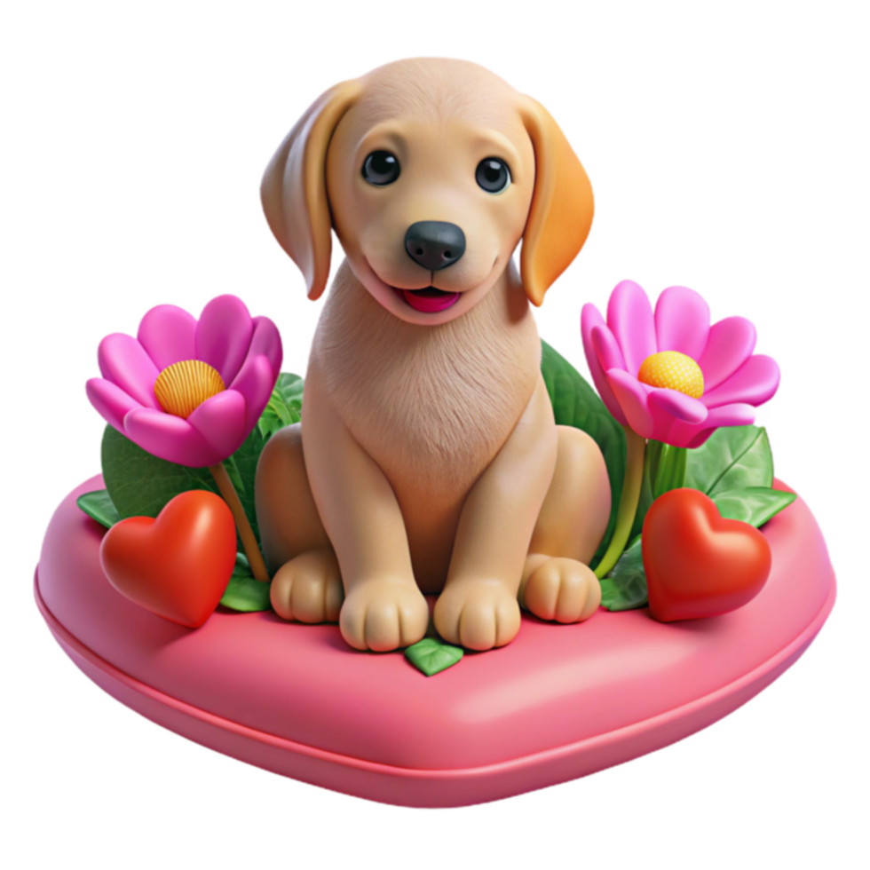 Adorable Puppy in Heart-Shaped Garden png