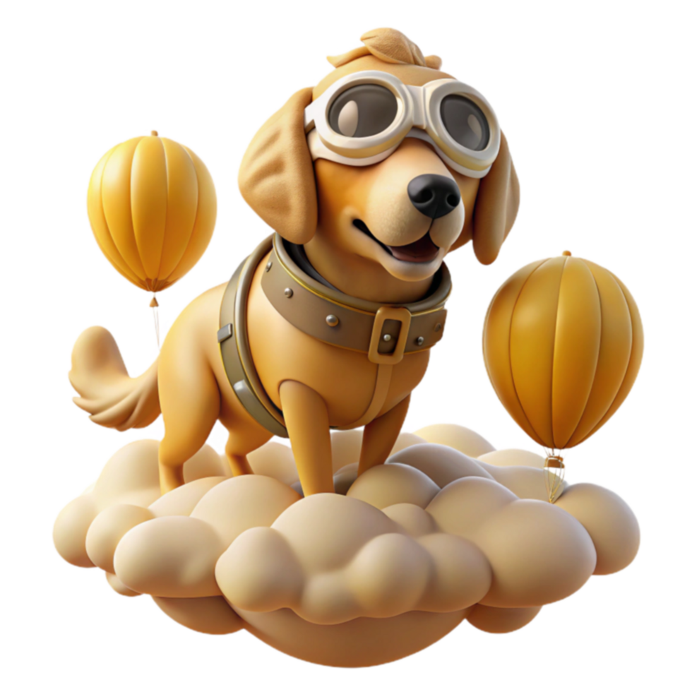 Golden Retriever on Clouds with Balloons png