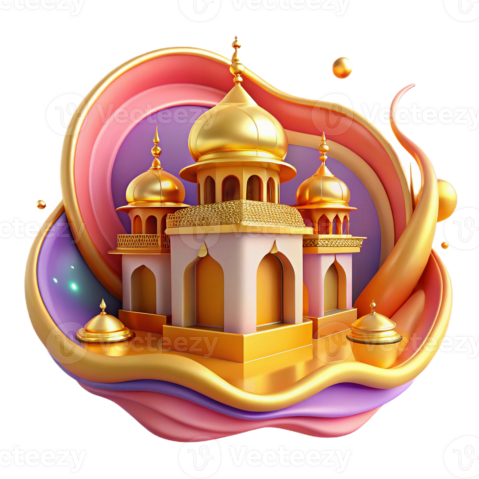 Golden Mosque 3D Render Festive Abstract Design png