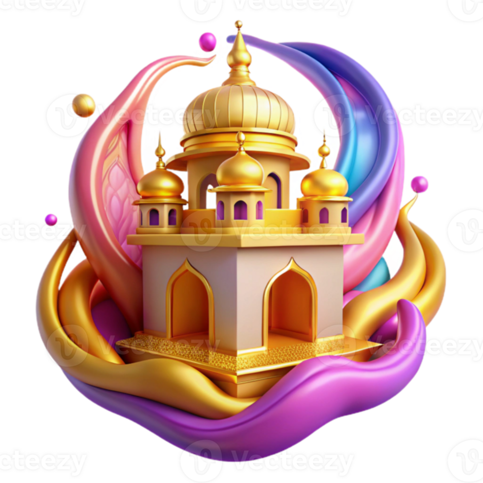 Golden Mosque 3D Render Festive Abstract Art png