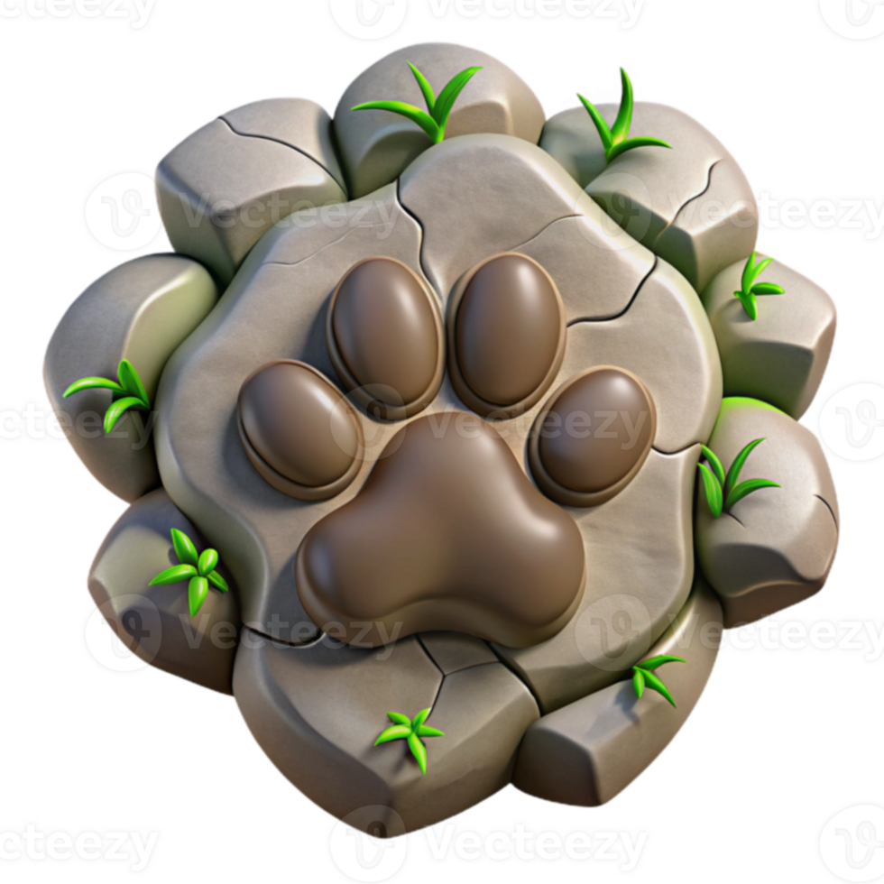 Paw Print on Stone 3D Render of Nature png