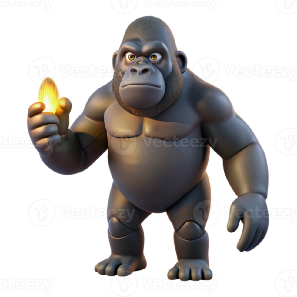 Gorilla with Flame 3D Render of Powerful Ape png