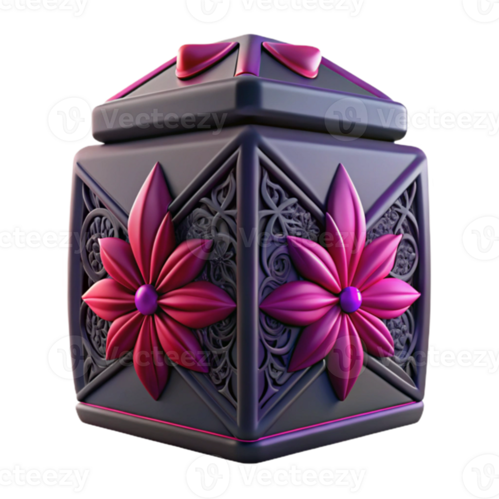 Ornate Floral Box 3D Render of Intricate Design png