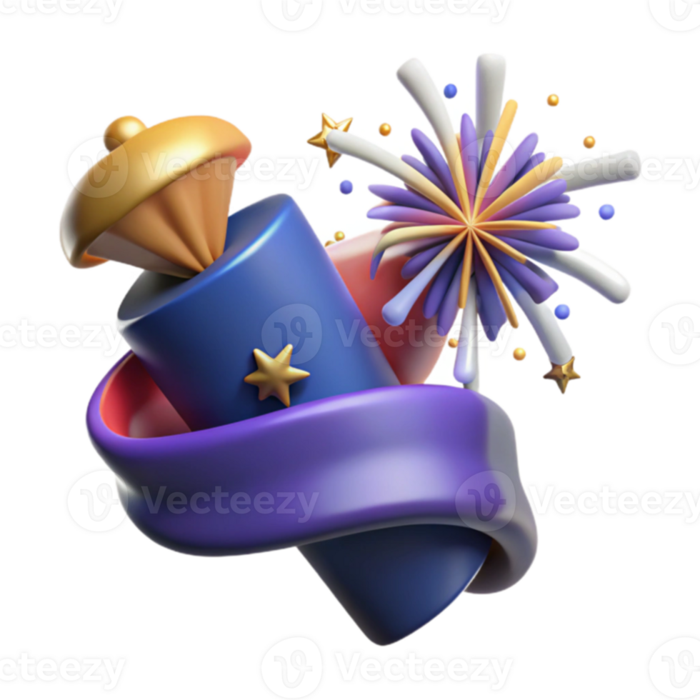 Celebration Design Festive 3D Render with Fireworks png
