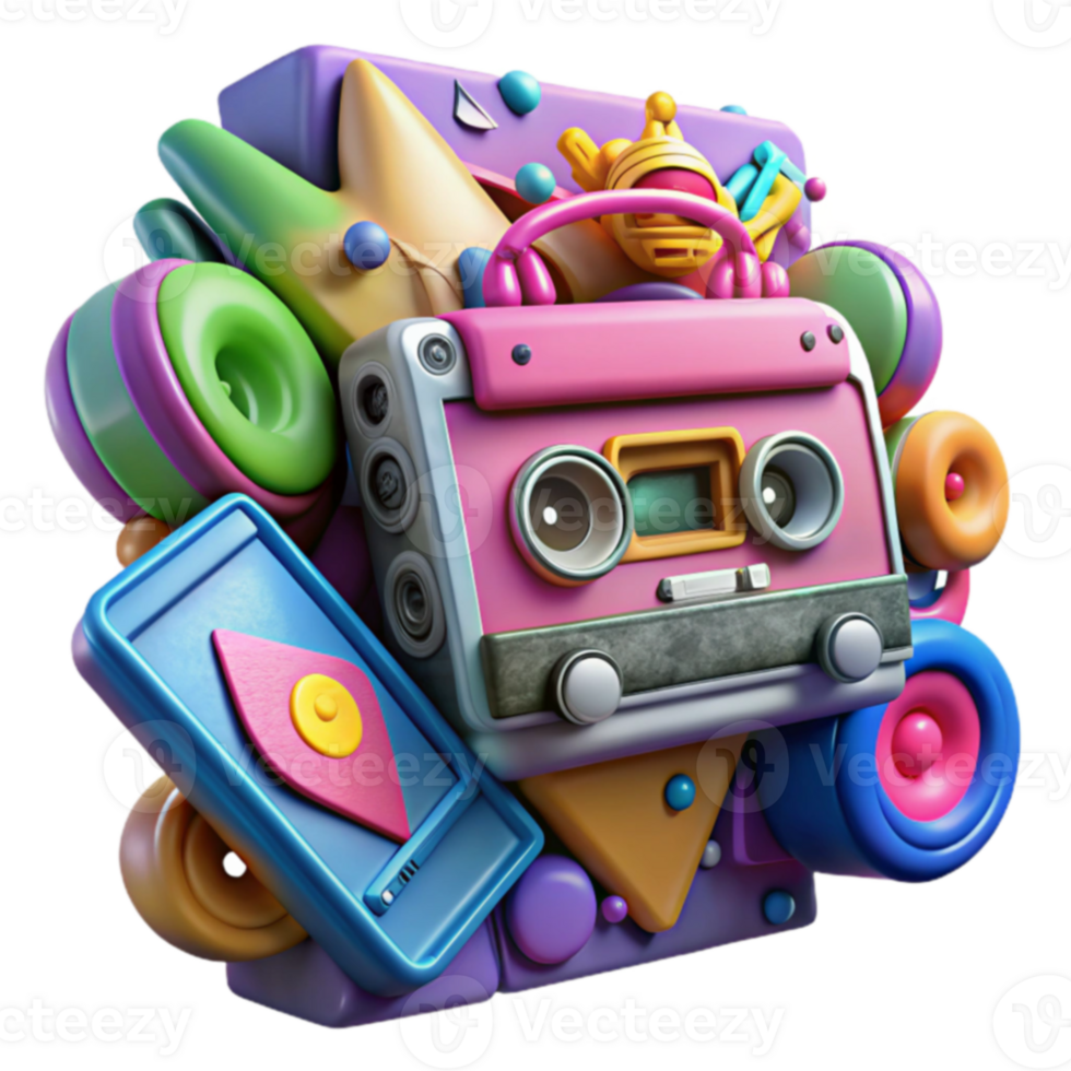 Retro Cassette Tape 90s Nostalgia A Colorful 3D Render png