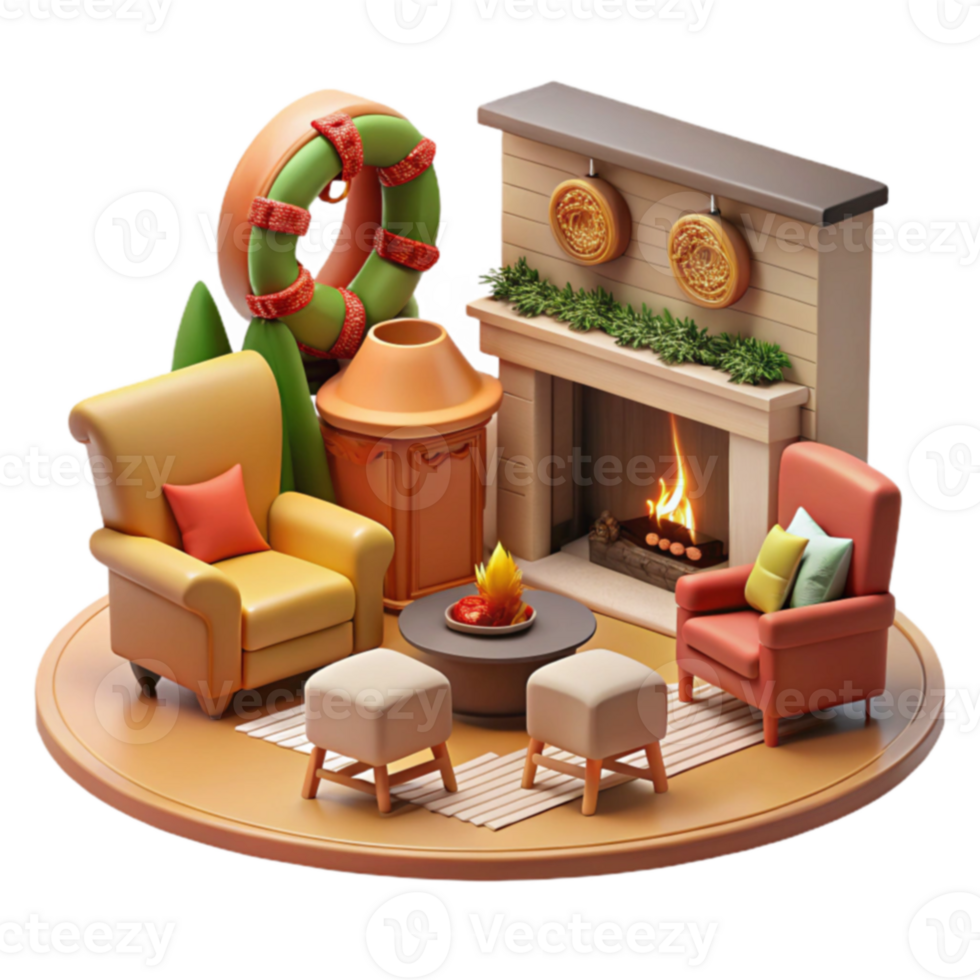 Cozy Winter Fireplace Scene Festive 3D Render png