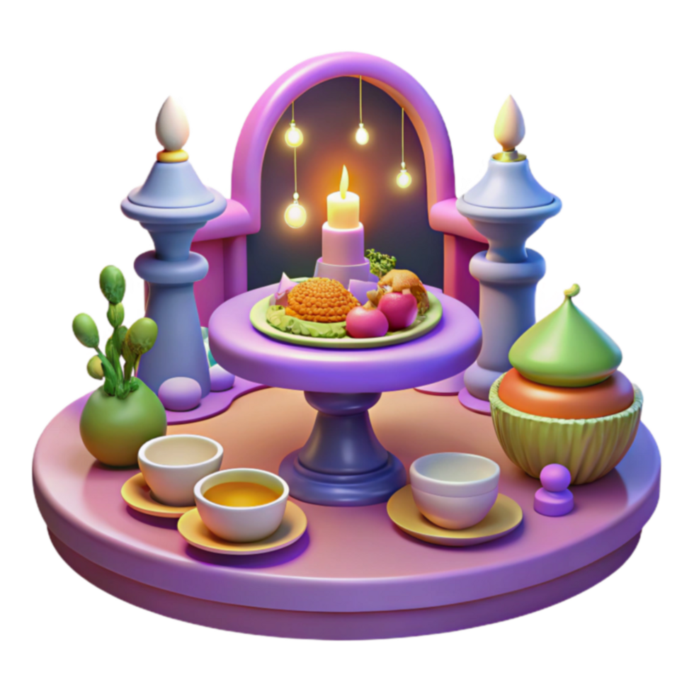 Serene 3D Render Festive Table Setting with Candlelight png