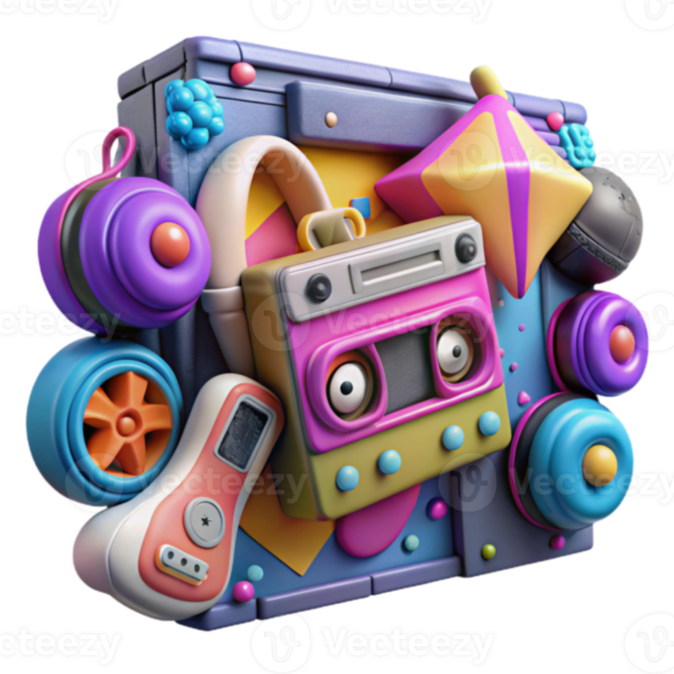 Nostalgia Retro Toys and Gadgets Collage png