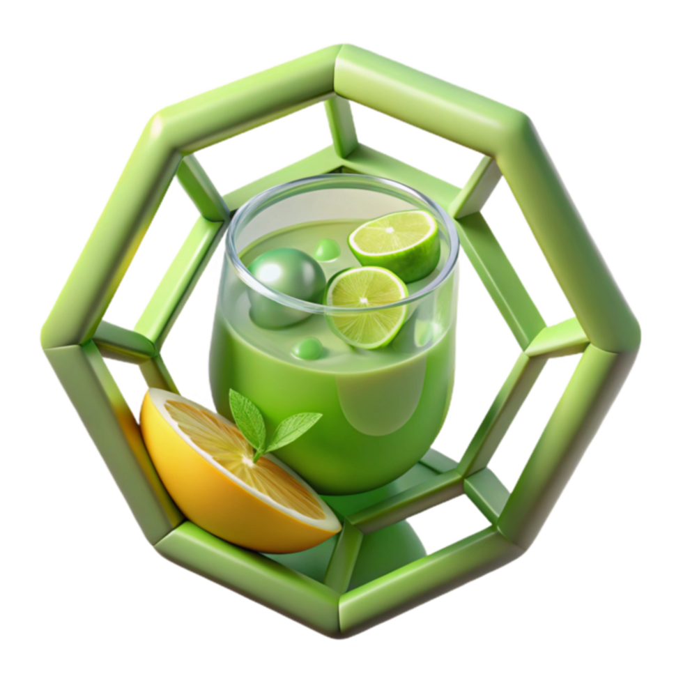 Refreshing Green Lime Citrus Drink in Geometric Frame png