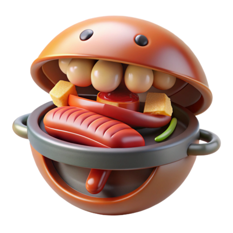 Smiling Grill with Sausages, Eggs, and Veggies png