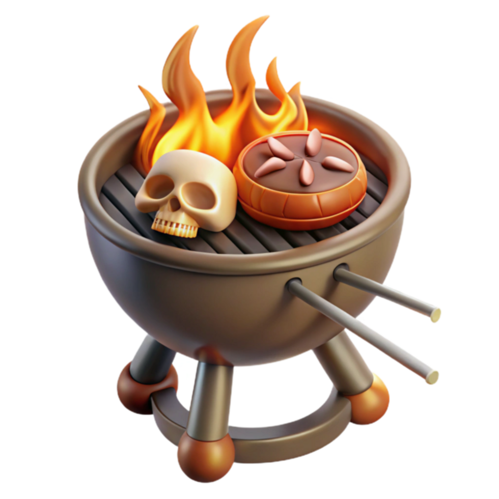 Skull and Pastry on a Flaming Grill png
