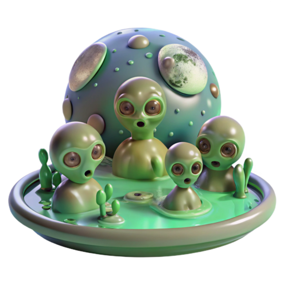 Alien Family on a Glowing Planet png