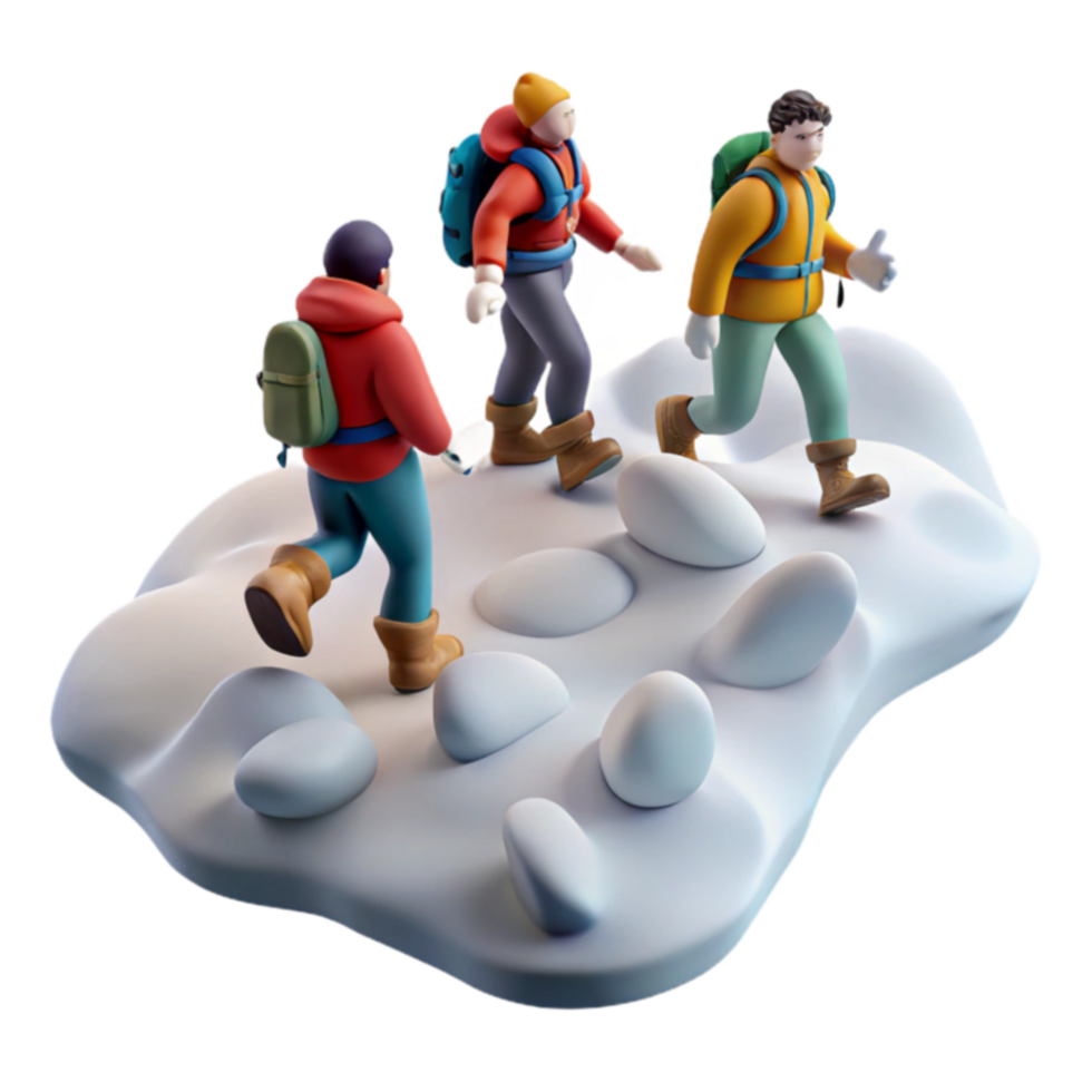 Hikers Trekking Snowy Mountain Path png