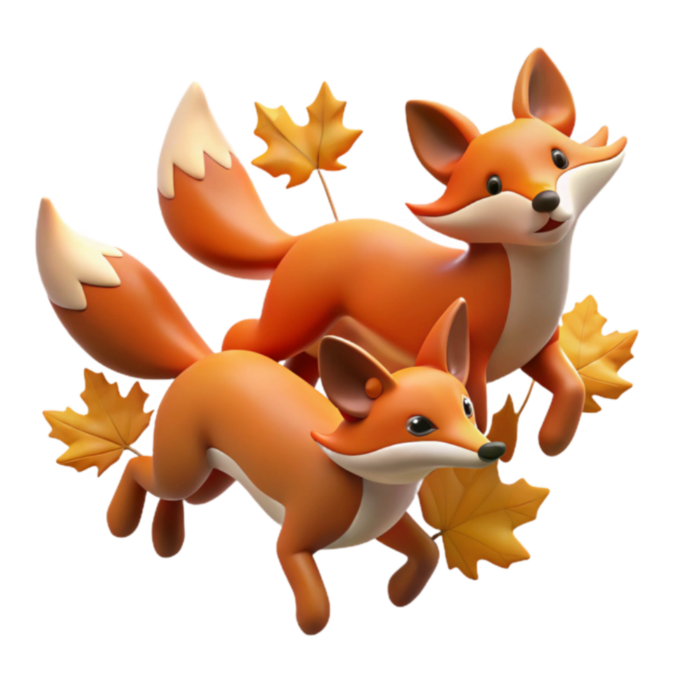 Autumn Foxes 3D Render of Two Playful Foxes Leaping Through Fall Leaves png